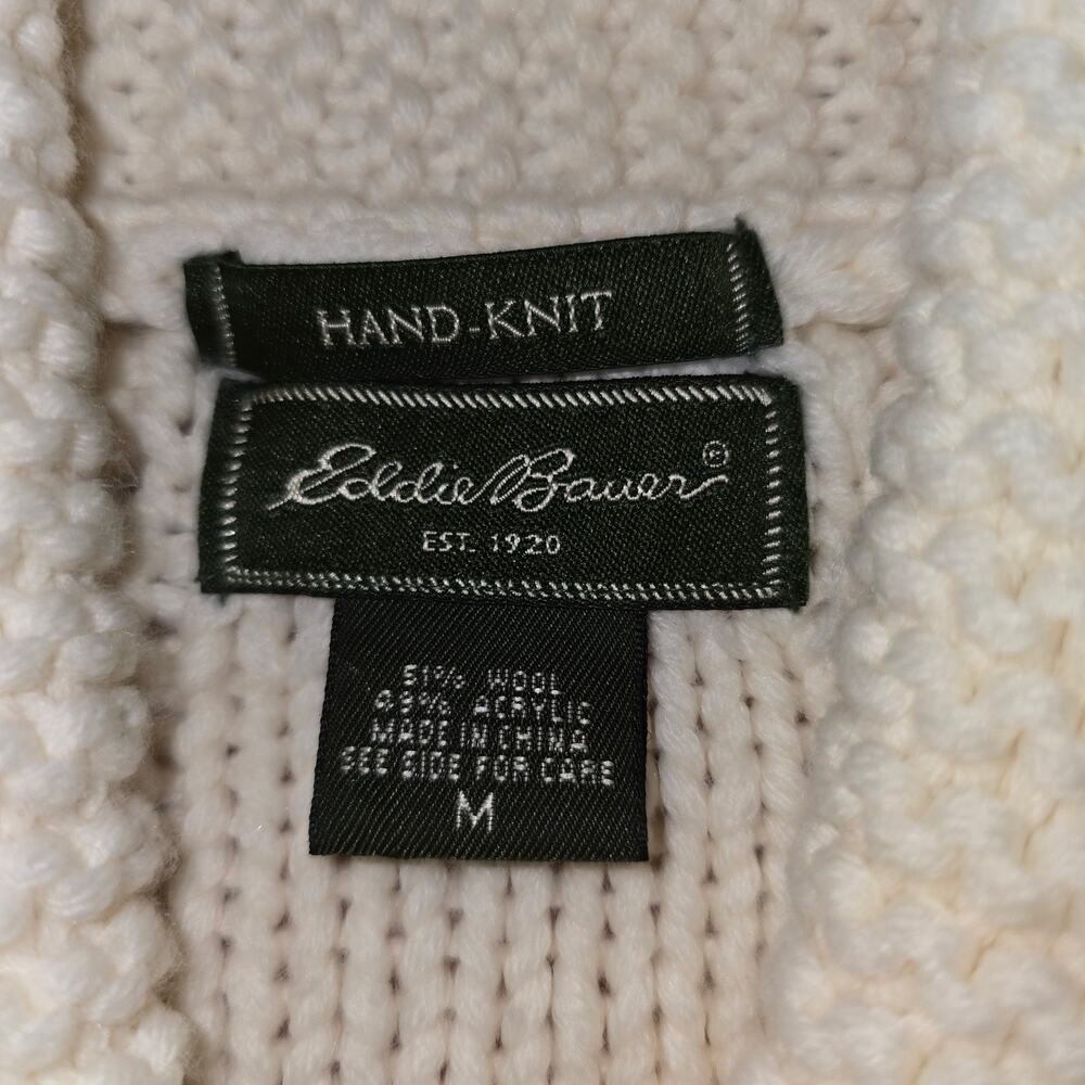 Eddie Bauer Nordic Fisherman Hand Knit Cardigan Ivory Women's Size M Cable Knit - Picture 7 of 7